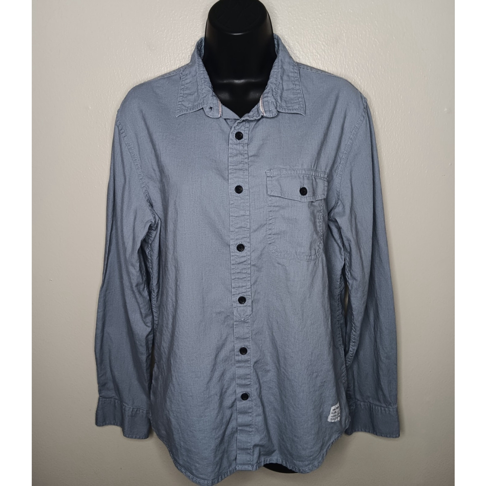 Adam Levine Women's Small Band Shirt Blouse Blue Cotton/Linen Button Up Maroon 5